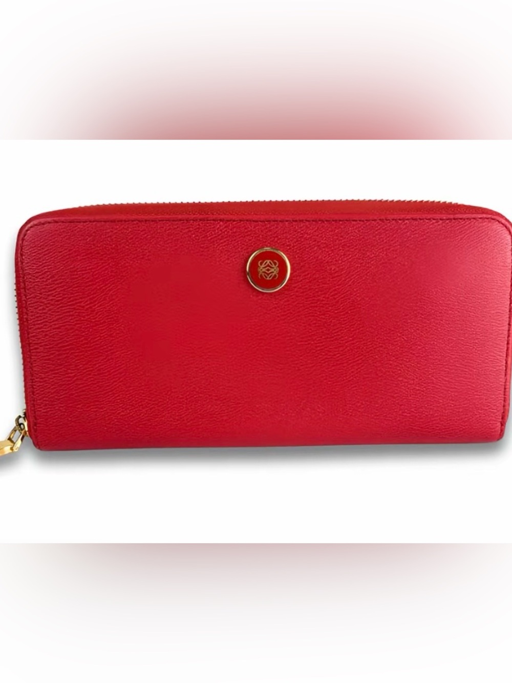 Loewe Red Leather Zip-Around Wallet with Gold Accent